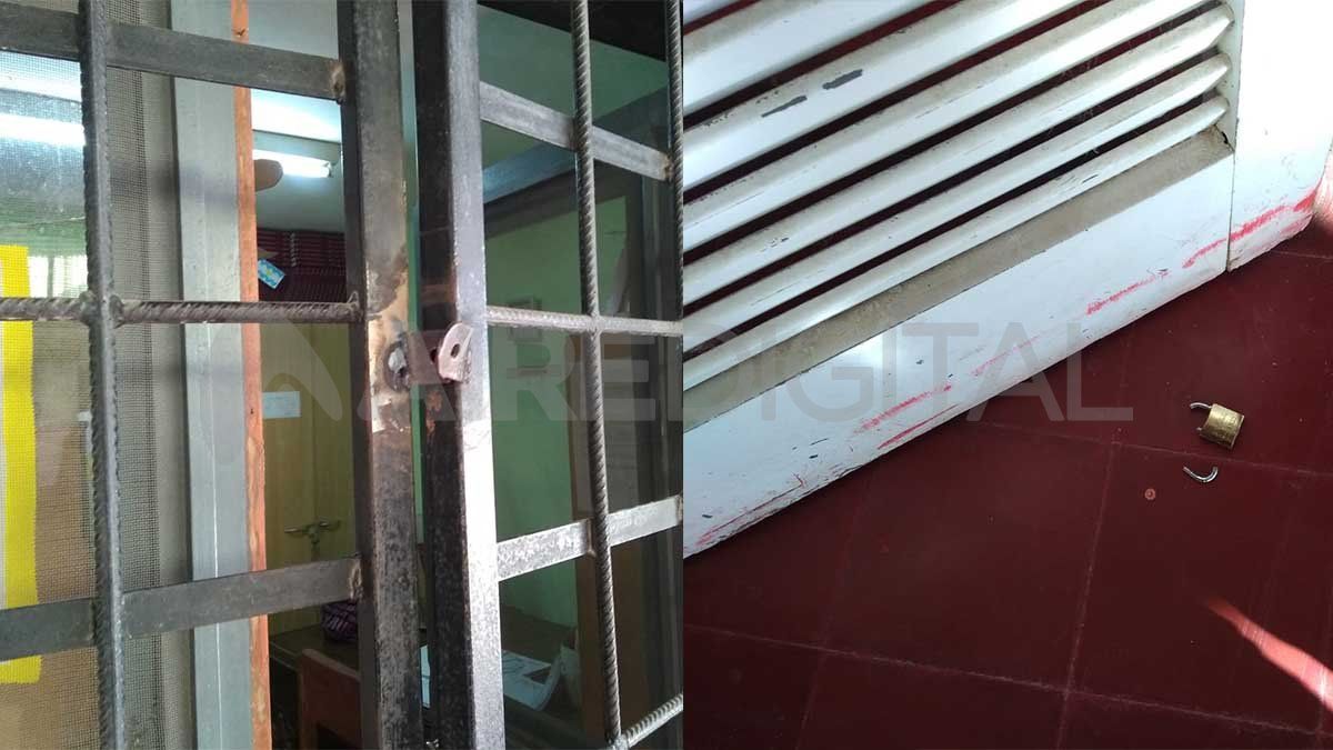 El candado que rompieron quedó tirado en el piso. Es el tercer robo en la escuela N° 24 en menos de un mes