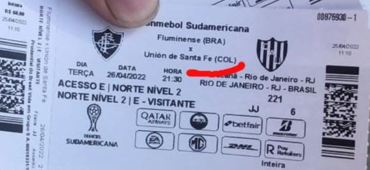 Las entradas que Fluminense vende para el partido ante el Club Atlético Unión por la Conmebol Sudamericana.