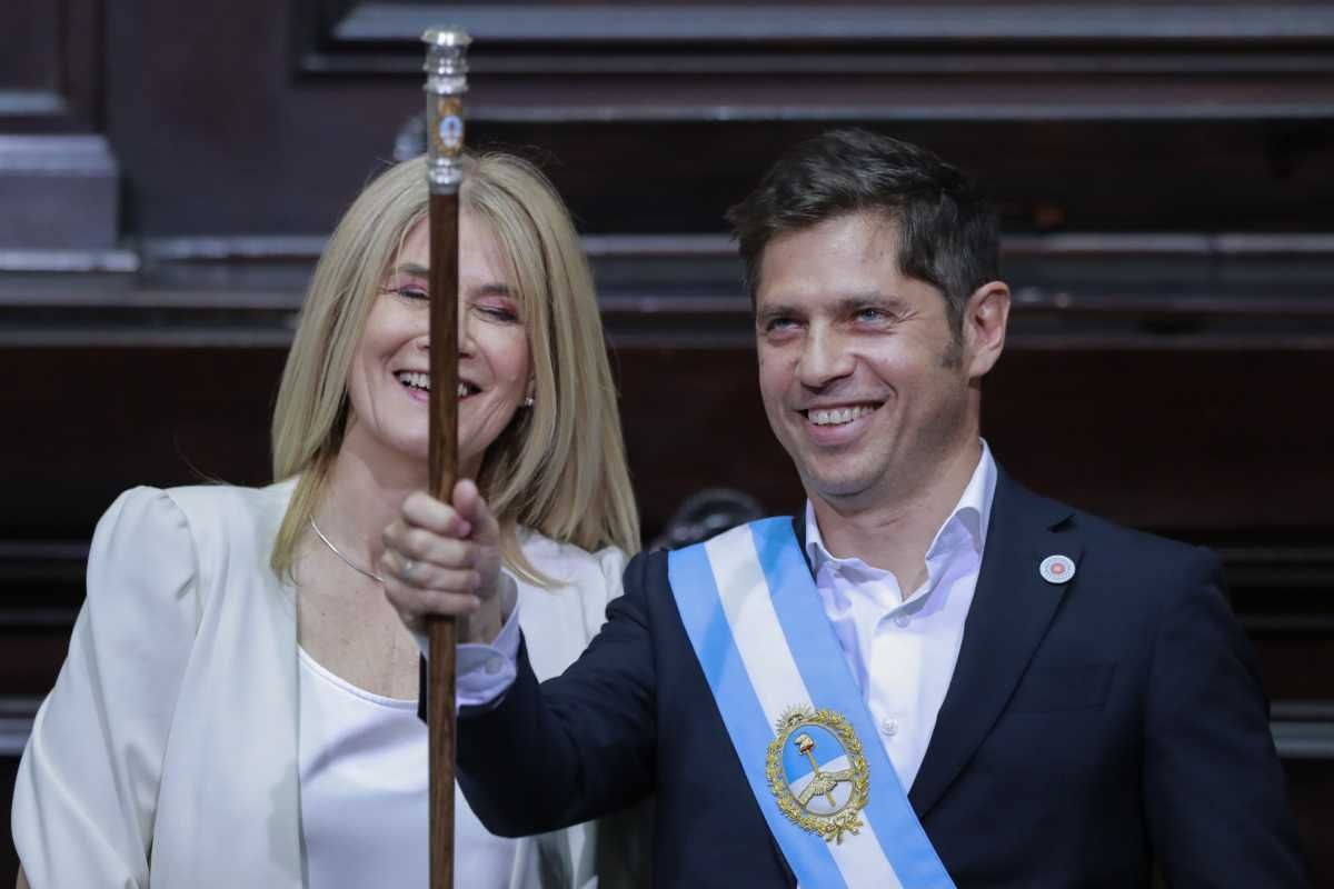 El gobernador Axel Kicillof durante el acto de asunción de su segundo mandato.