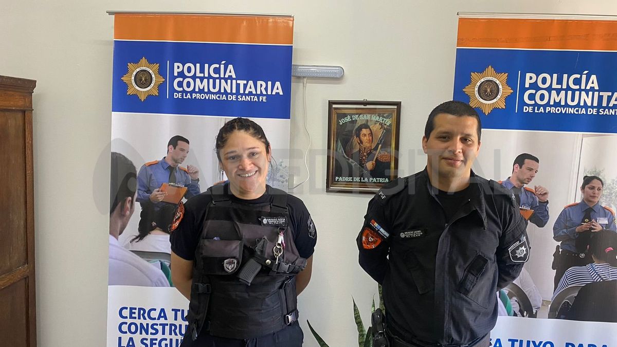 Sofía Grosso y Leonel Bruscke son dos de los suboficiales que rescataron a un hombre atrapado dentro de una vivienda en llamas en barrio Mariano Comas.