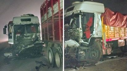 Autopista Rosario - Córdoba: chocaron dos camiones en medio de la niebla y un chofer quedó atrapado