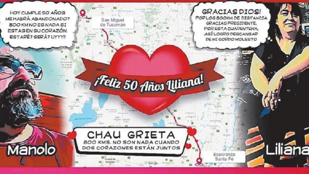 Empapeló la ciudad para festejar el cumple número 50 de su esposa