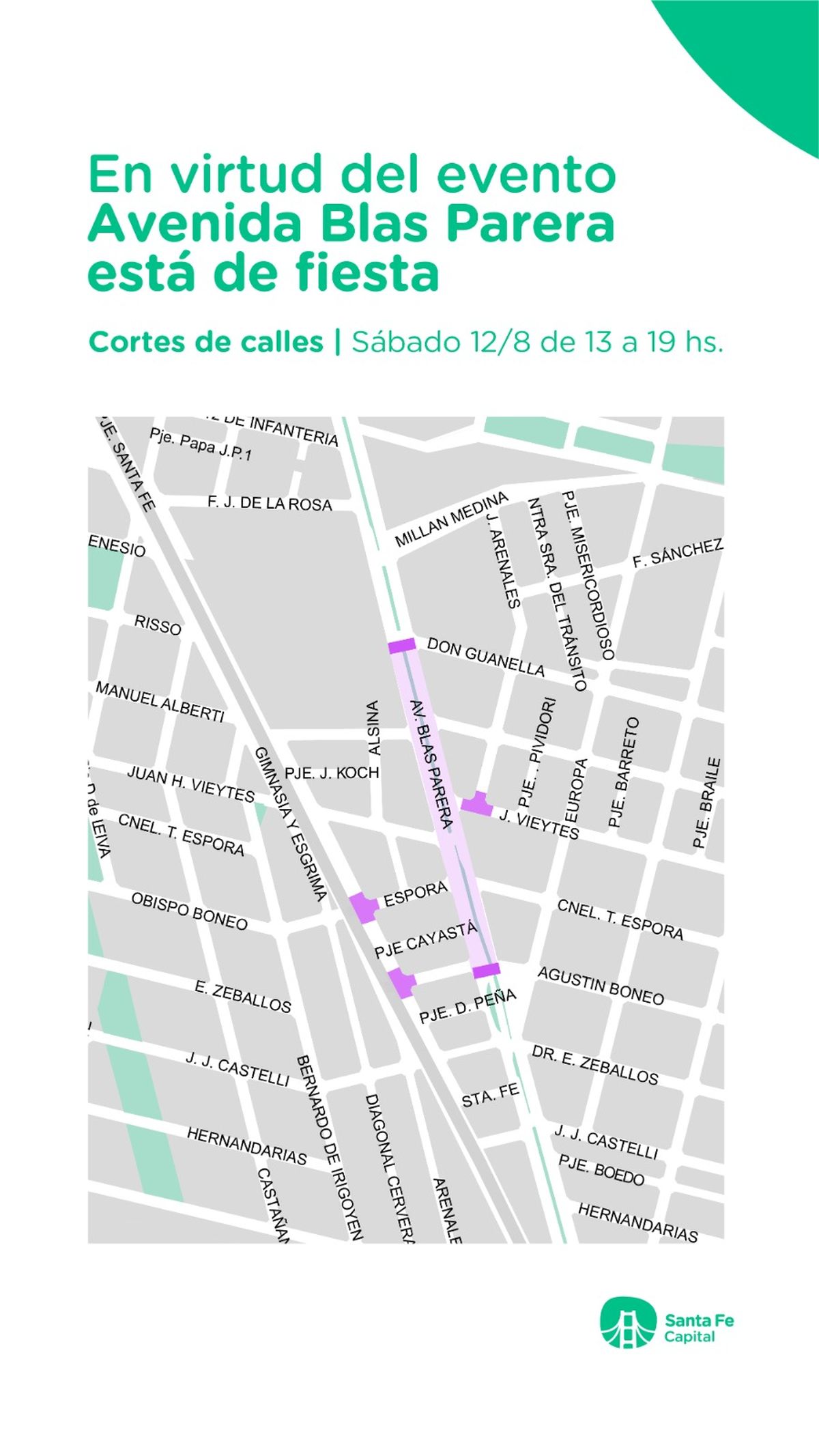 Blas Parera de fiesta cortes de tránsito y desvíos