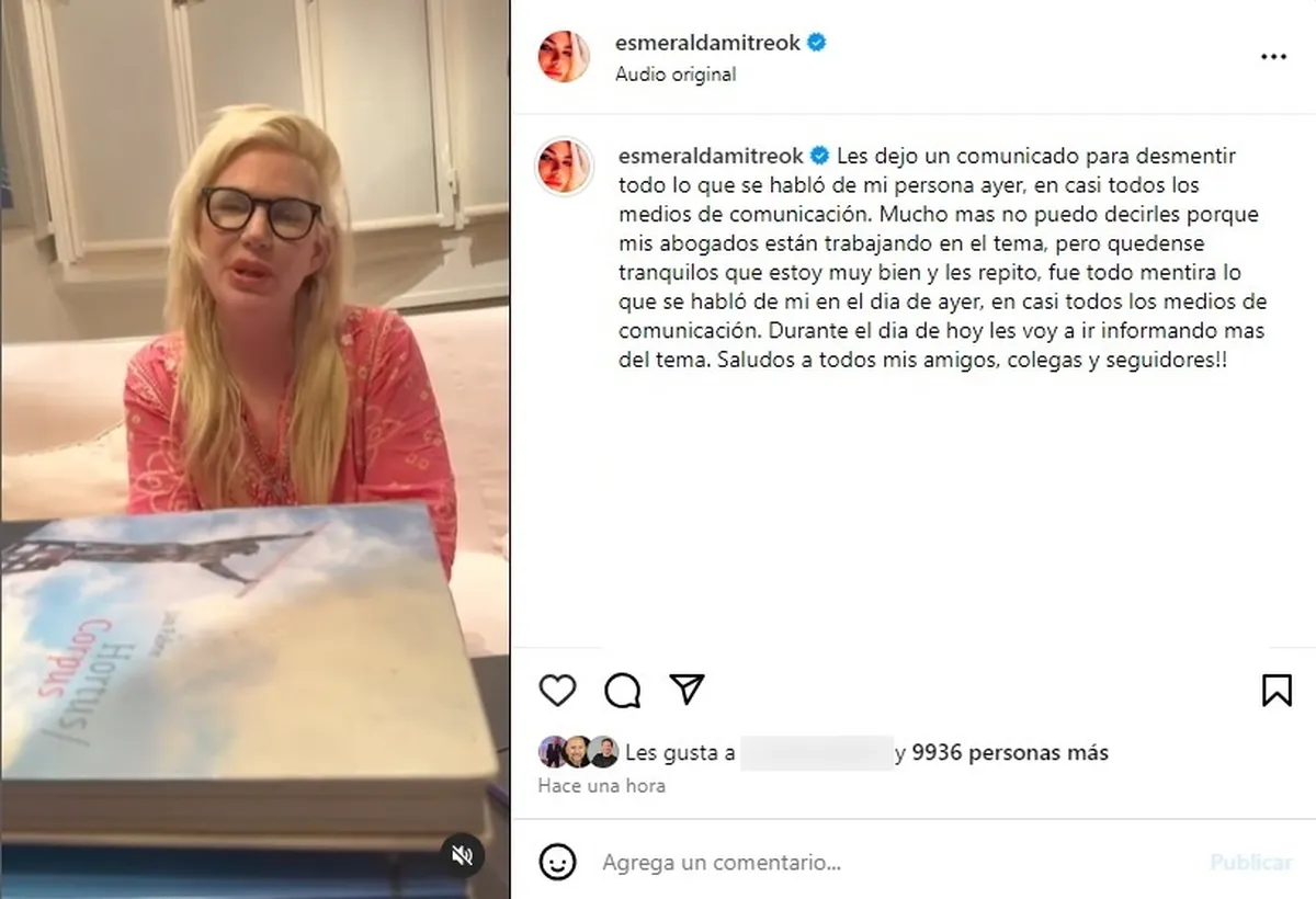 Esmeralda Mitre realizó un descargo luego de que trascendiera que estaba internada. Esmeralda Mitre realizó un descargo luego de que trascendiera que estaba internada.