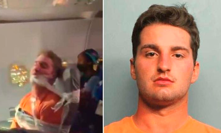 Este hombre, identificado como Maxwell Berry, abordó el avión estando borracho y, una vez en la cabina, pidió bebidas alcohólicas. Berry, de 22 años, se derramó una bebida encima antes de poder ir al baño a cambiarse. Este hombre, identificado como Maxwell Berry, abordó el avión estando borracho y, una vez en la cabina, pidió bebidas alcohólicas. Berry, de 22 años, se derramó una bebida encima antes de poder ir al baño a cambiarse.