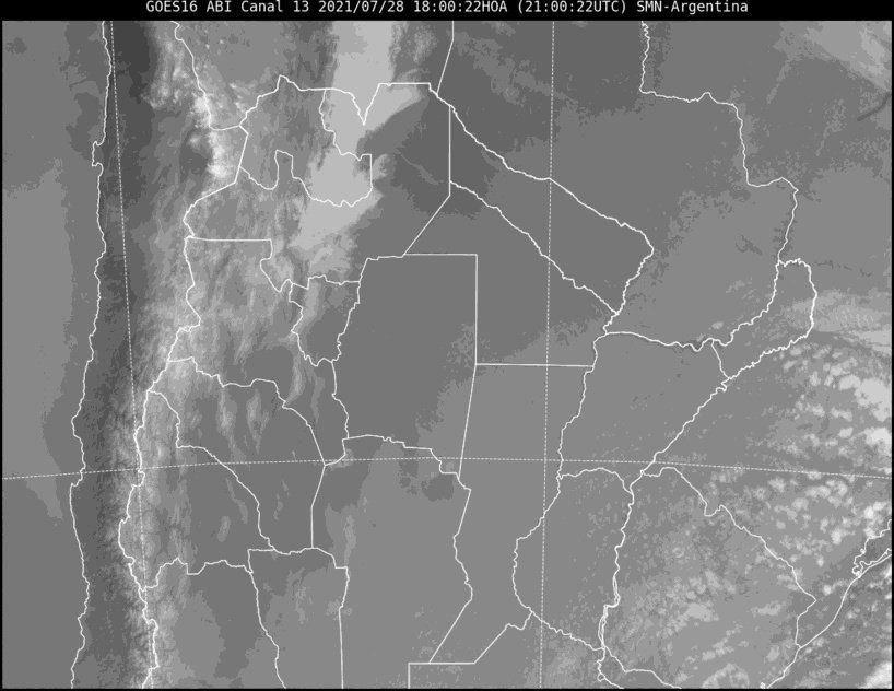 Imagen satelital del tiempo a las 18 horas del miércoles.