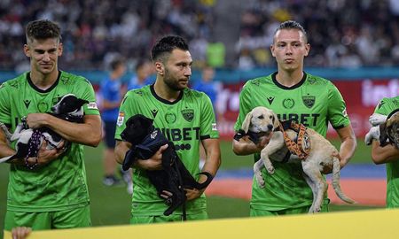 Jugadores del Dinamo Bucarest cargaron cachorros para promover la adopción de perros. Jugadores del Dinamo Bucarest cargaron cachorros para promover la adopción de perros.