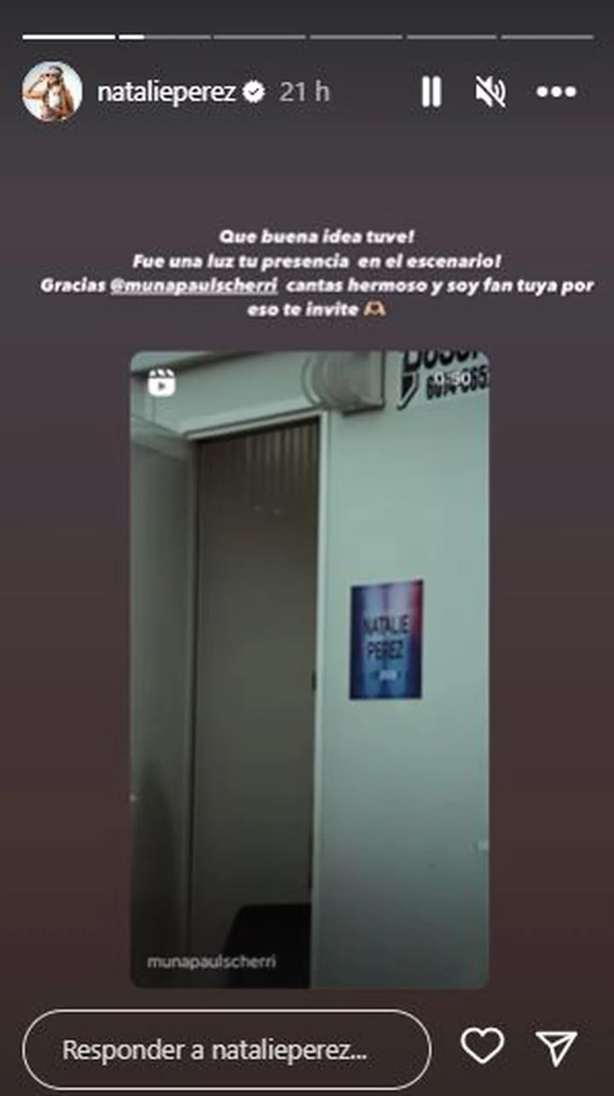 Natalie Pérez le agradeció a Muna por su presencia en el show. (Foto: Captura Instagram /natalieperez)