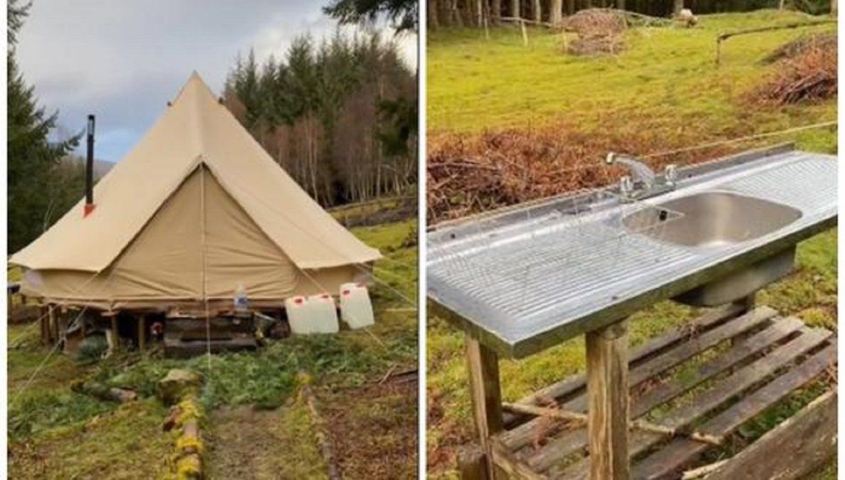 Una pareja se mudó a una carpa en medio del bosque para dejar de pagar el alquiler.