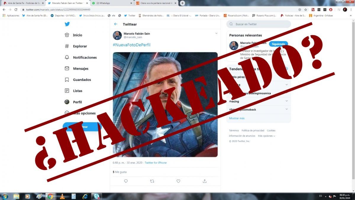 ¿Le hackearon la cuenta de Twitter al ministro Marcelo Sain?