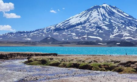 El reflejo del volcán Maipo sobre la laguna genera una simetría geométrica que le otorga el nombre de Diamante a este sector de la reserva protegida. El reflejo del volcán Maipo sobre la laguna genera una simetría geométrica que le otorga el nombre de Diamante a este sector de la reserva protegida.
