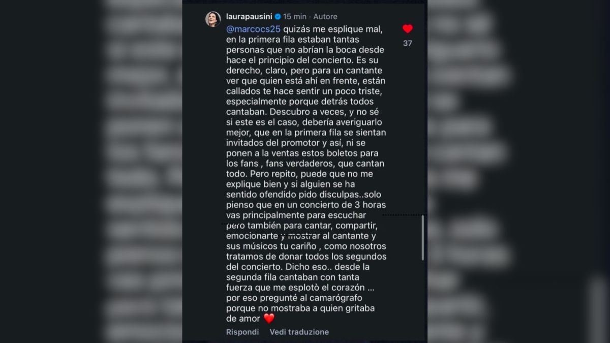 Laura Pausini redobló la apuesta a través de un comentario en Instagram. Laura Pausini redobló la apuesta a través de un comentario en Instagram.