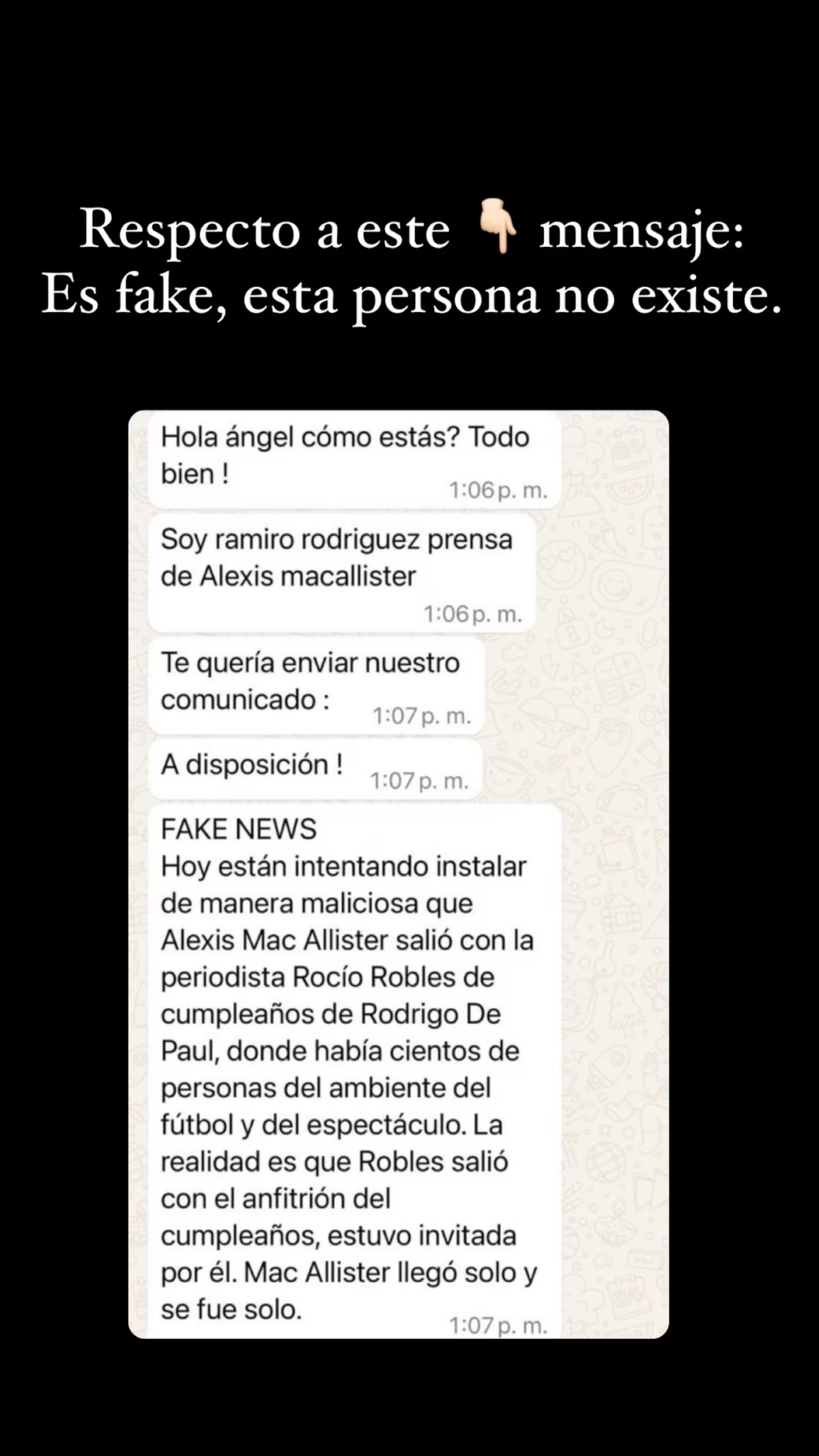 Rocío Robles desmintió los rumores que la vinculaban a Alexis Mac Allister. Rocío Robles desmintió los rumores que la vinculaban a Alexis Mac Allister.