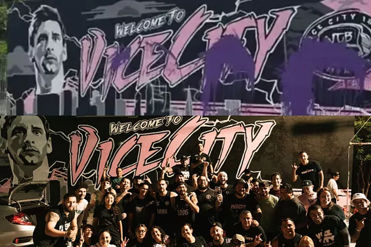 El antes y el después de vandalizar el mural de Lionel Messi en Miami. El antes y el después de vandalizar el mural de Lionel Messi en Miami.