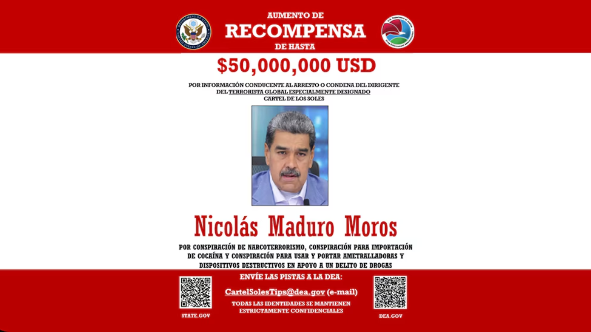 Estados Unidos anunció una recompensa de USD 50 millones por información que ayude al arresto del dictador venezolano Nicolás Maduro Estados Unidos anunció una recompensa de USD 50 millones por información que ayude al arresto del dictador venezolano Nicolás Maduro