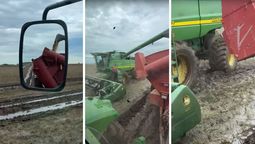 cosecha en el barro: el suelo puede esperar, lo importante es levantar la soja a tiempo