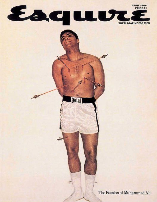 En abril de 1968 y, en medio de su lucha contra la guerra de Vietnam, Ali fue la portada del afamado magazine Esquire. La imagen –una de las más famosas de todos los tiempos– fue tomada por el fotógrafo Carl Fischer, y lo muestra como San Sebastián, el mártir cristiano del siglo III. Al momento de la sesión de fotos, Ali ya había sido despojado de su título de peso pesado después de negarse a ser reclutado en el Ejército y, sin licencia de boxeador, tampoco podía pelear en ninguna parte de Estados Unidos.