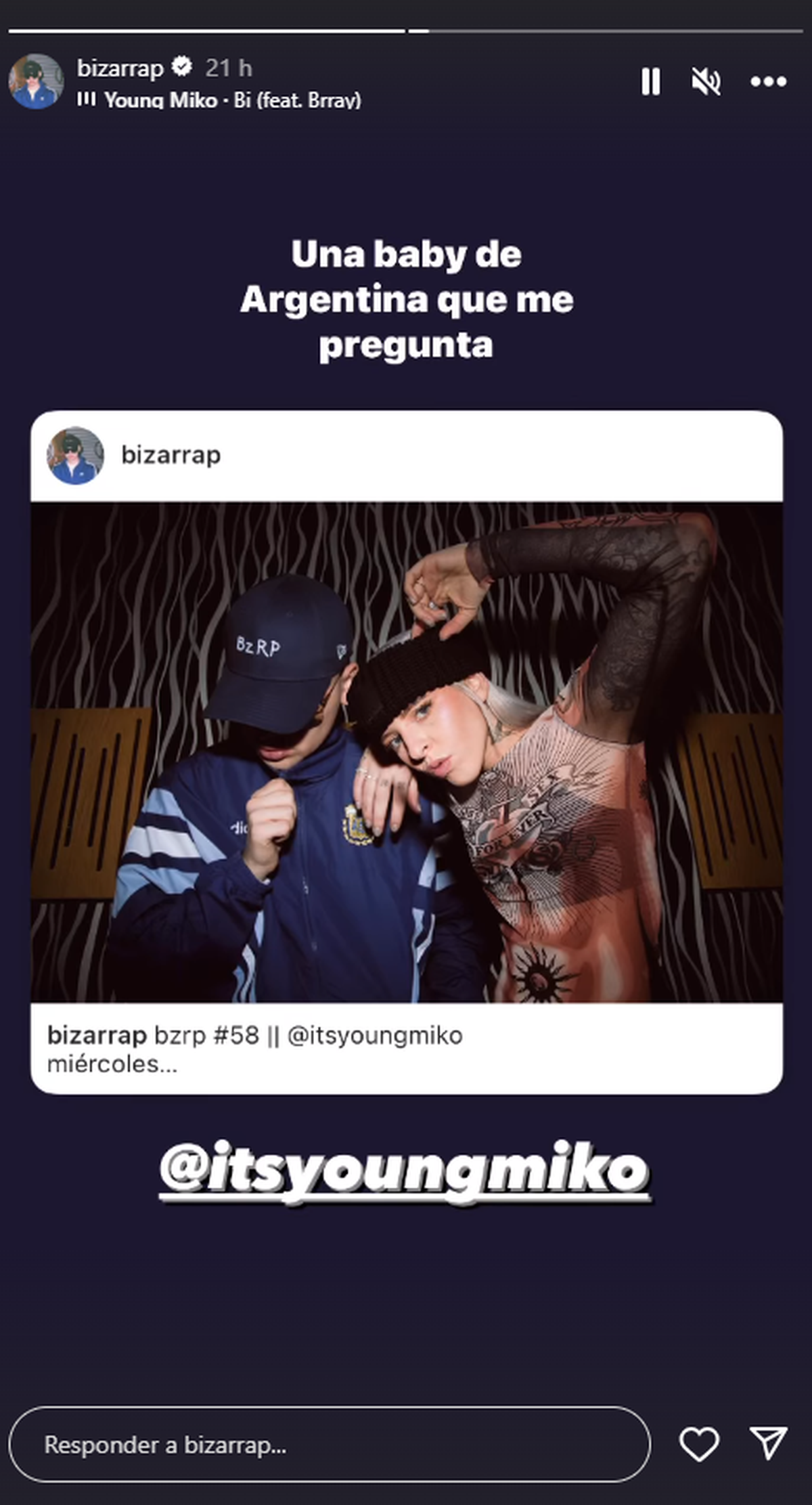 El anuncio de Bizarrap en su historia de Instagram. El anuncio de Bizarrap en su historia de Instagram.