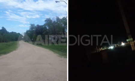 Loteo Pertovt en Arroyo Leyes: la foto de la derecha muestra la oscuridad en la garita donde los vecinos esperan el colectivo Loteo Pertovt en Arroyo Leyes: la foto de la derecha muestra la oscuridad en la garita donde los vecinos esperan el colectivo