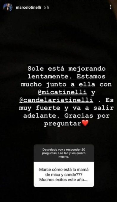 Marcelo Tinelli habló acerca de la salud de Soledad Aquino, su ex esposa.