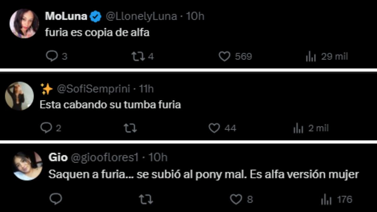Los usuarios de X (ex Twitter), indignados con Furia de Gran Hermano. Los usuarios de X (ex Twitter), indignados con Furia de Gran Hermano.