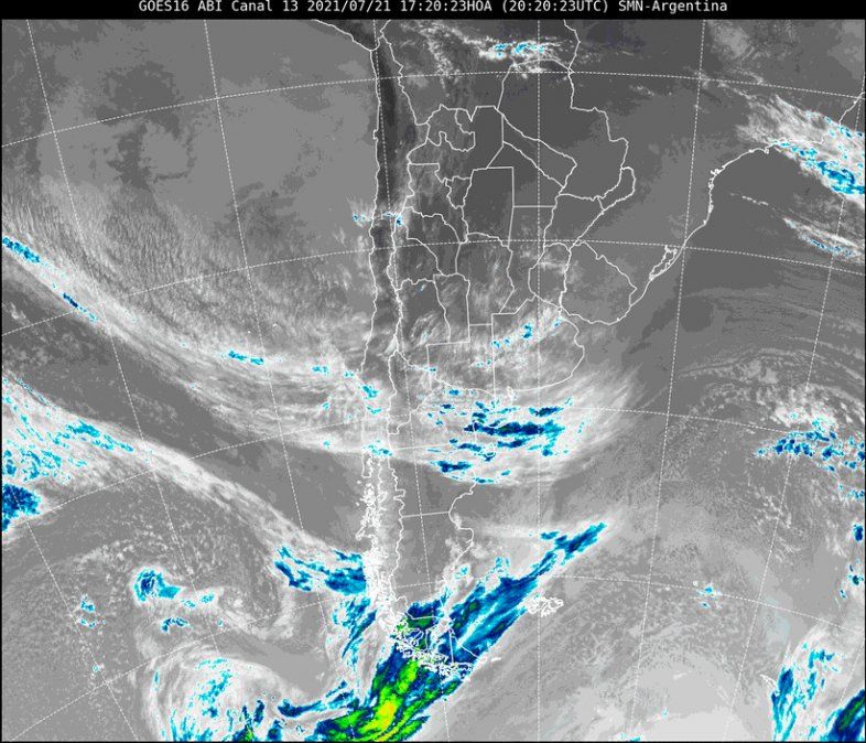 Imagen satelital del tiempo a las 17.20 del miércoles.
