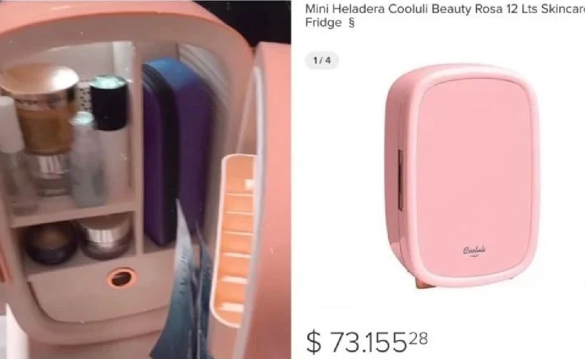 La mini heladera para maquillaje y cosm&eacute;ticos port&aacute;til sirve para los productos de cuidado de la piel, sueros, cremas o geles para los ojos.