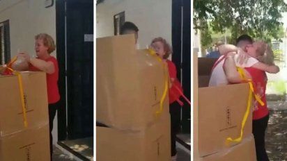 Es cordobés, vive en España y volvió en una caja para sorrender a su mamá