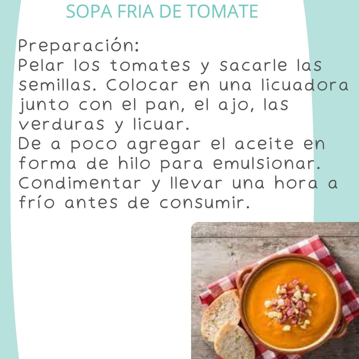 La sopa fría de tomates es una excelente opción para hacer en casa en días de mucho calor. La sopa fría de tomates es una excelente opción para hacer en casa en días de mucho calor.