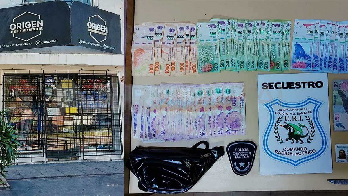 El negocio robado- a la derecha, lo recuperado por la policía