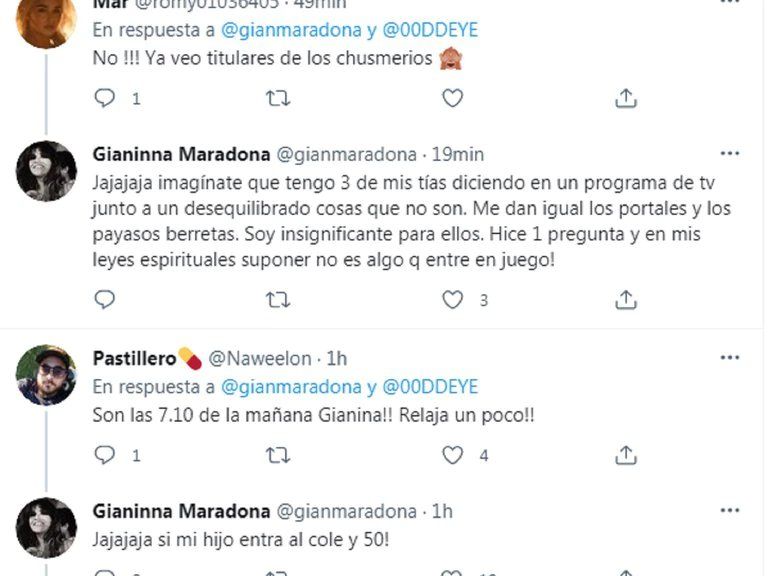 Gianinna Maradona respondió en Twitter.
