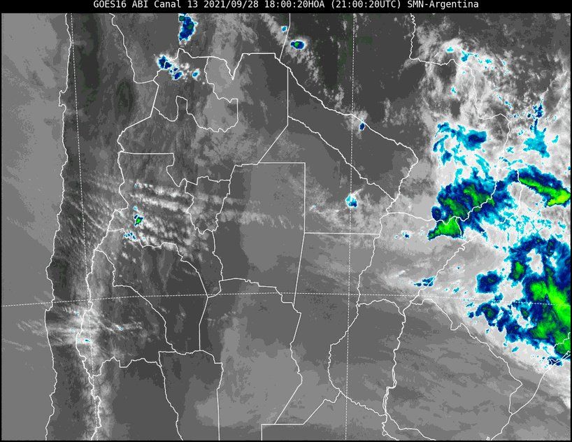 Imagen satelital del tiempo a las 18 horas del martes.