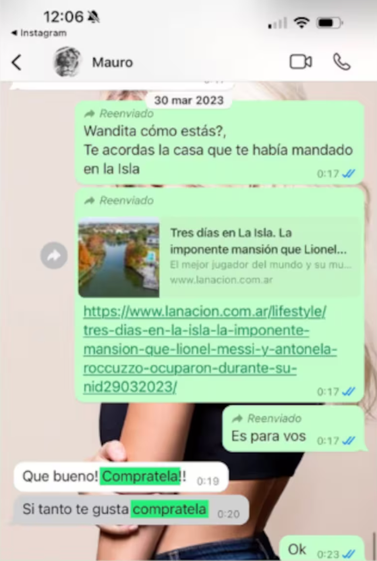 El supuesto chat entre Wanda Nara y Mauro Icardi sobre la mansión que quería adquirir. El supuesto chat entre Wanda Nara y Mauro Icardi sobre la mansión que quería adquirir.