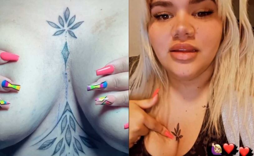 Morena se animó a un tatuaje entre las lolas.