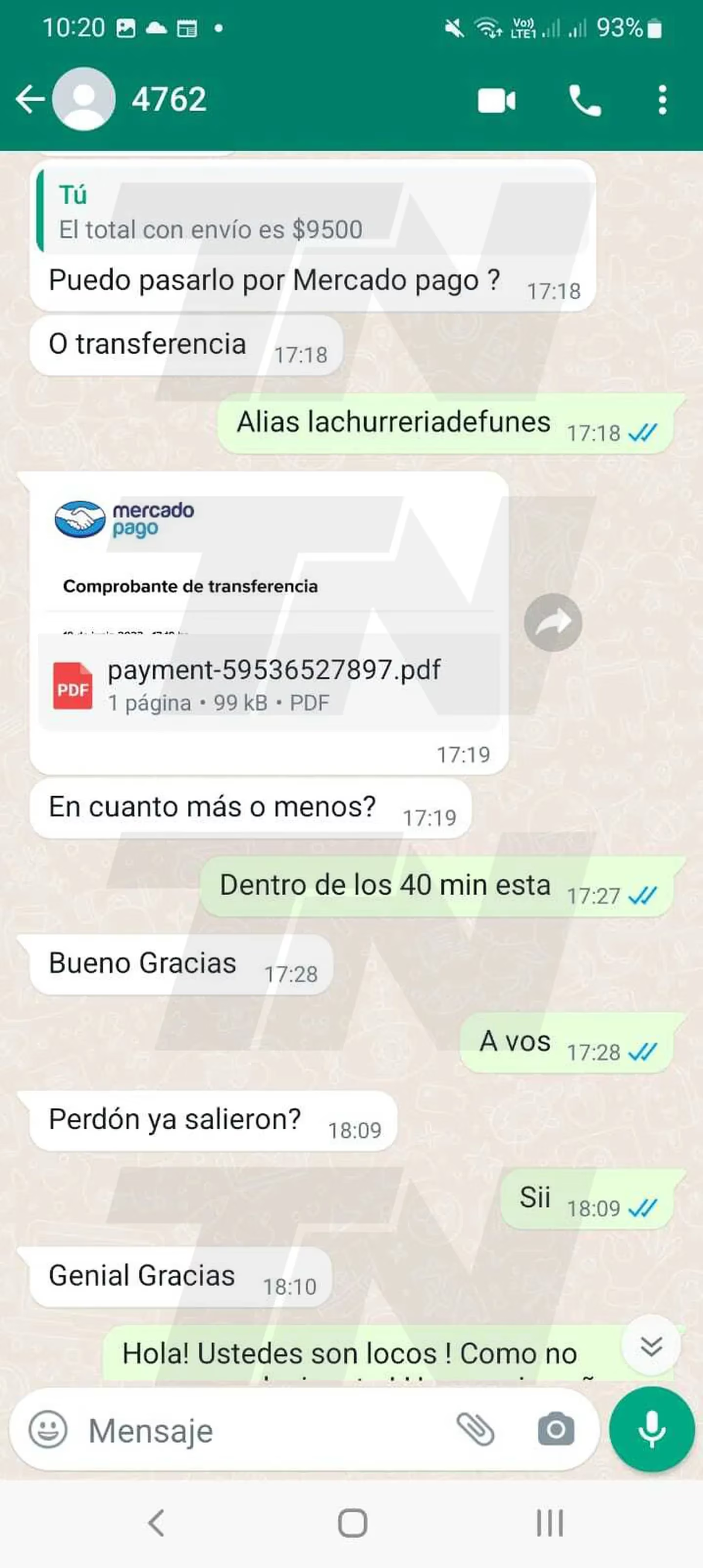 El chat entre Antonela Rocuzzo y la encargada de la churrería de Funes.
