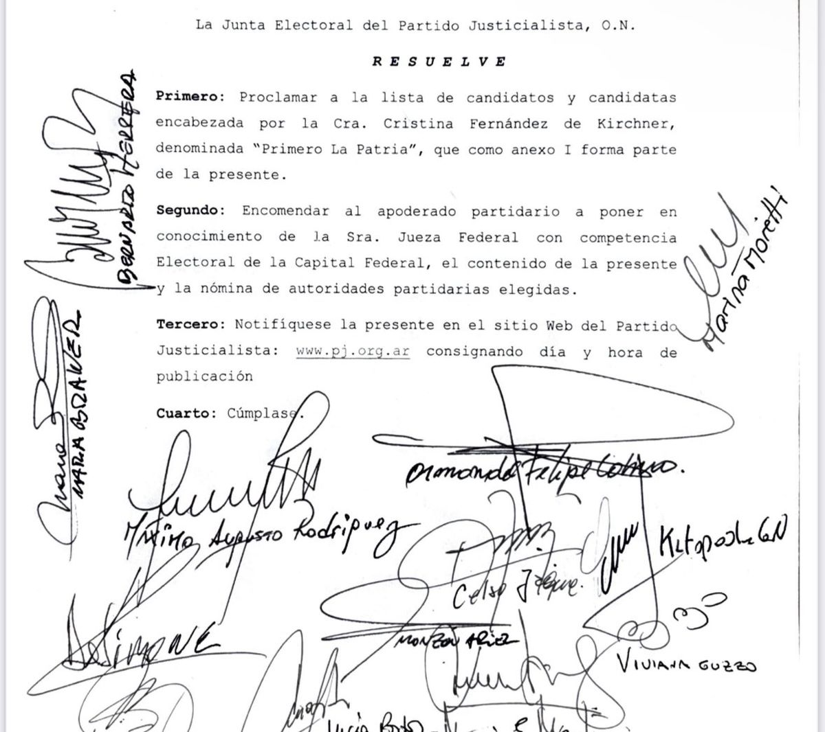 La Junta Electoral del Partido Justicialista proclamó esta tarde a la ex presidenta Cristina Kirchner como titular del Consejo Nacional del PJ, según confirmaron fuentes partidarias. La Junta Electoral del Partido Justicialista proclamó esta tarde a la ex presidenta Cristina Kirchner como titular del Consejo Nacional del PJ, según confirmaron fuentes partidarias.