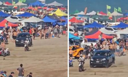 El conductor de la Amarok realizó maniobras peligrosas en medio de la competencia de motos. El conductor de la Amarok realizó maniobras peligrosas en medio de la competencia de motos.
