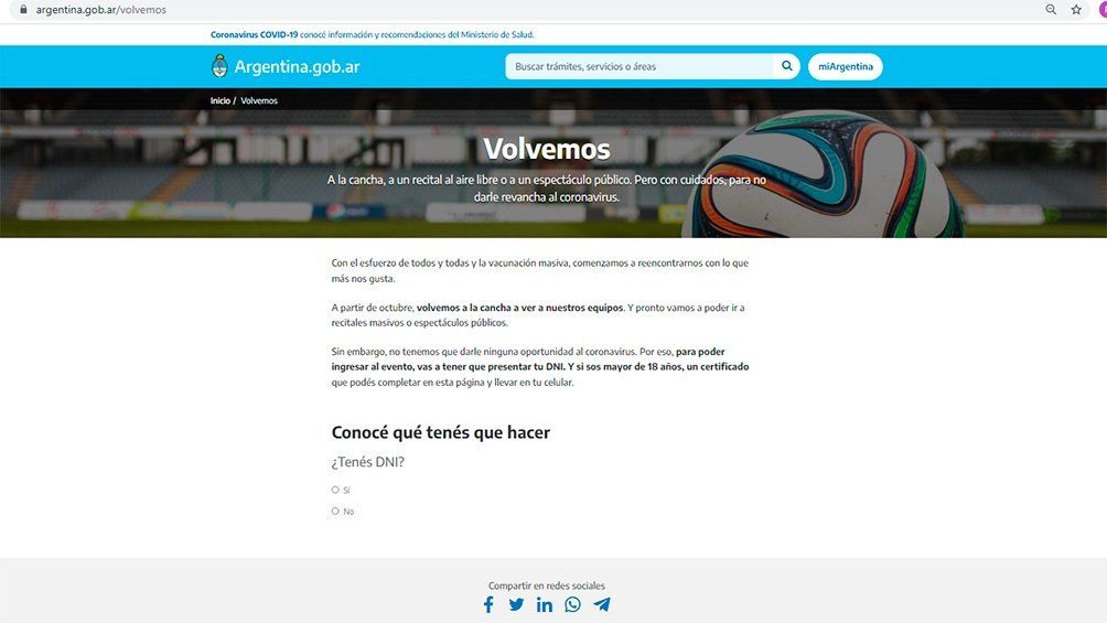 La web a la que los hinchas deberán ingresar para tramitar el permiso