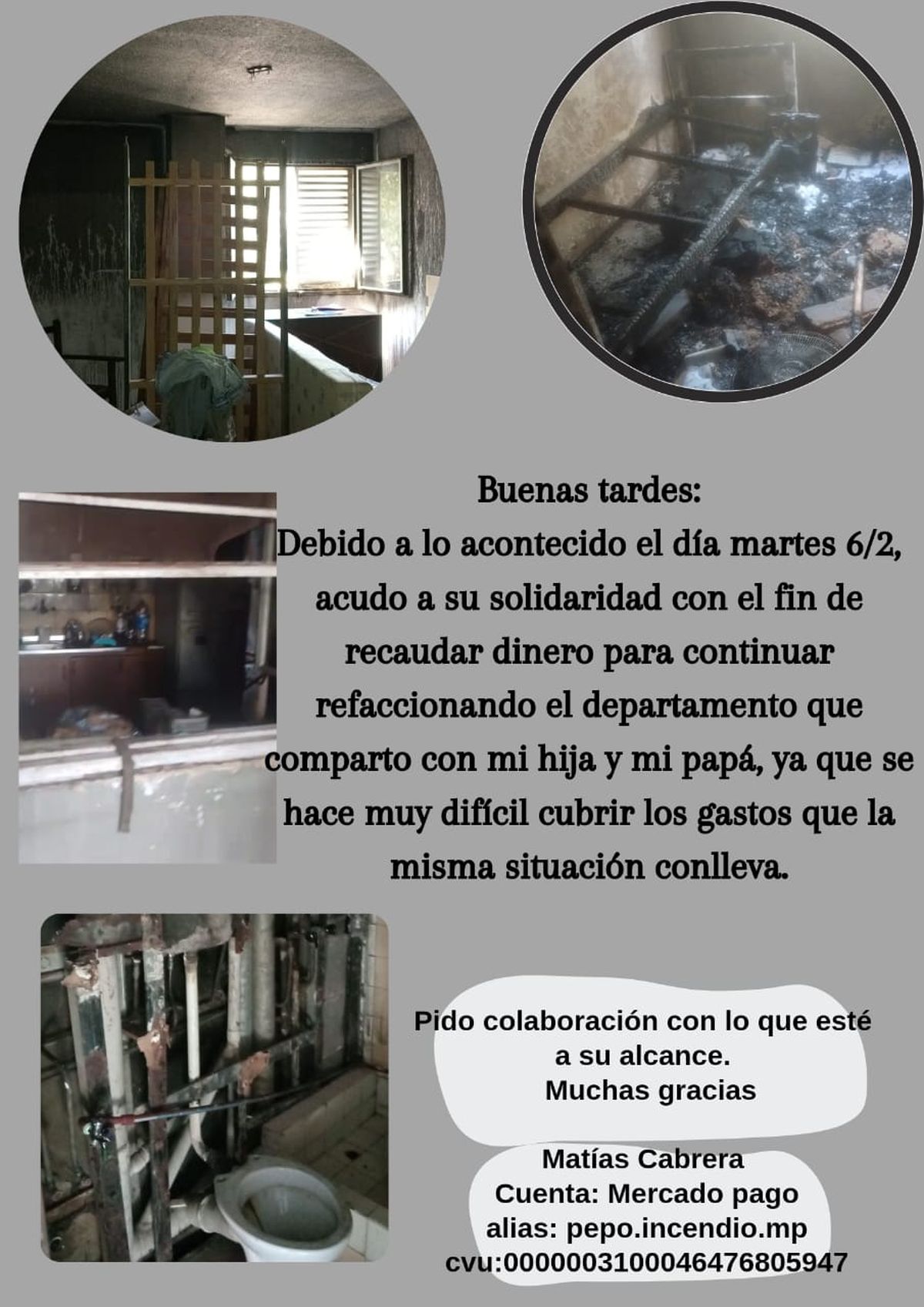 Imagen difundida por Matías en el momento que se produjo el incendio. Imagen difundida por Matías en el momento que se produjo el incendio.