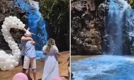 Indignante: tiñeron el agua de una cascada para revelar el sexo de su bebé Indignante: tiñeron el agua de una cascada para revelar el sexo de su bebé