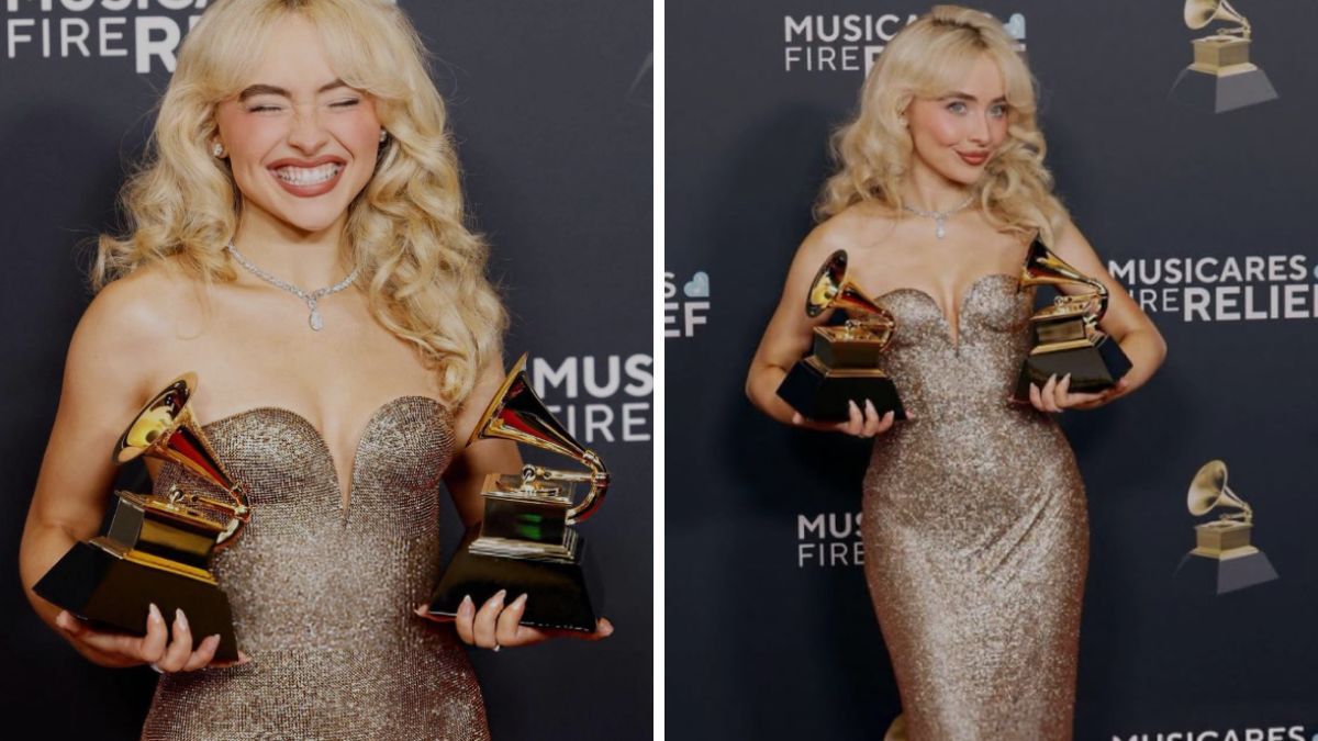 El vestido de Sabrina Carpenter en los Grammy 2025. El vestido de Sabrina Carpenter en los Grammy 2025.