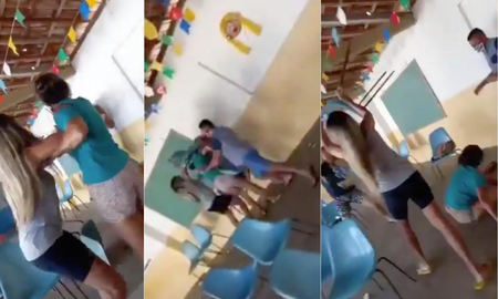 Acompañó a su amante a vacunarse contra el covid, se encontró en la fila con su esposa y todo acabó a los sillazos Acompañó a su amante a vacunarse contra el covid, se encontró en la fila con su esposa y todo acabó a los sillazos
