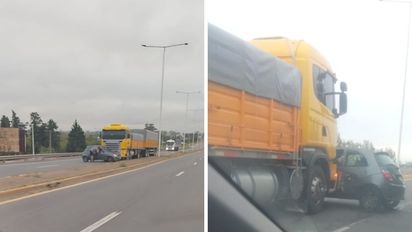 Accidente sobre el puente en Autovía 19: chocaron un camión y un auto