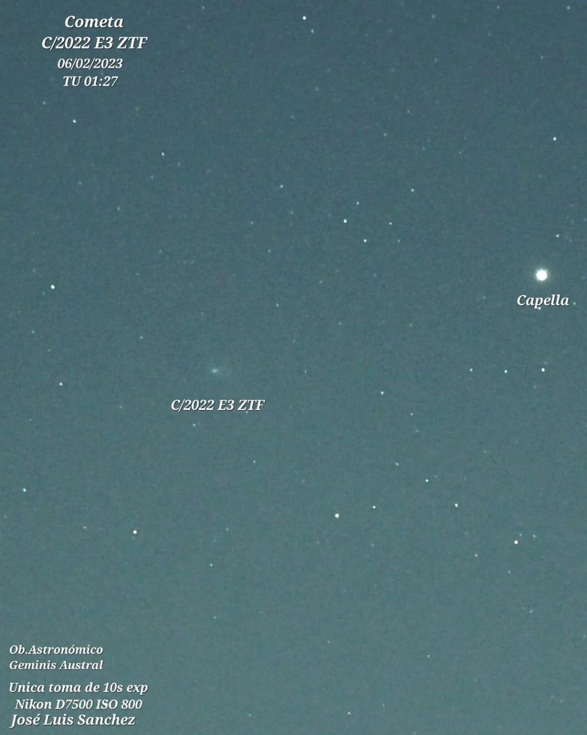 Otra espectacular foto del cometa verde en Santa Fe, registrada por José Luis Sánchez.