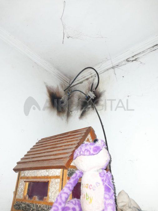 Dentro de los innumerables daños que sufrió la vivienda se ecnuentra la instalación de cable, que también sufrió quemaduras.