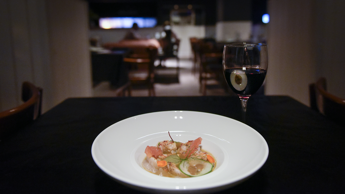 Ceviche de langostino con leche de tigre de pomelo