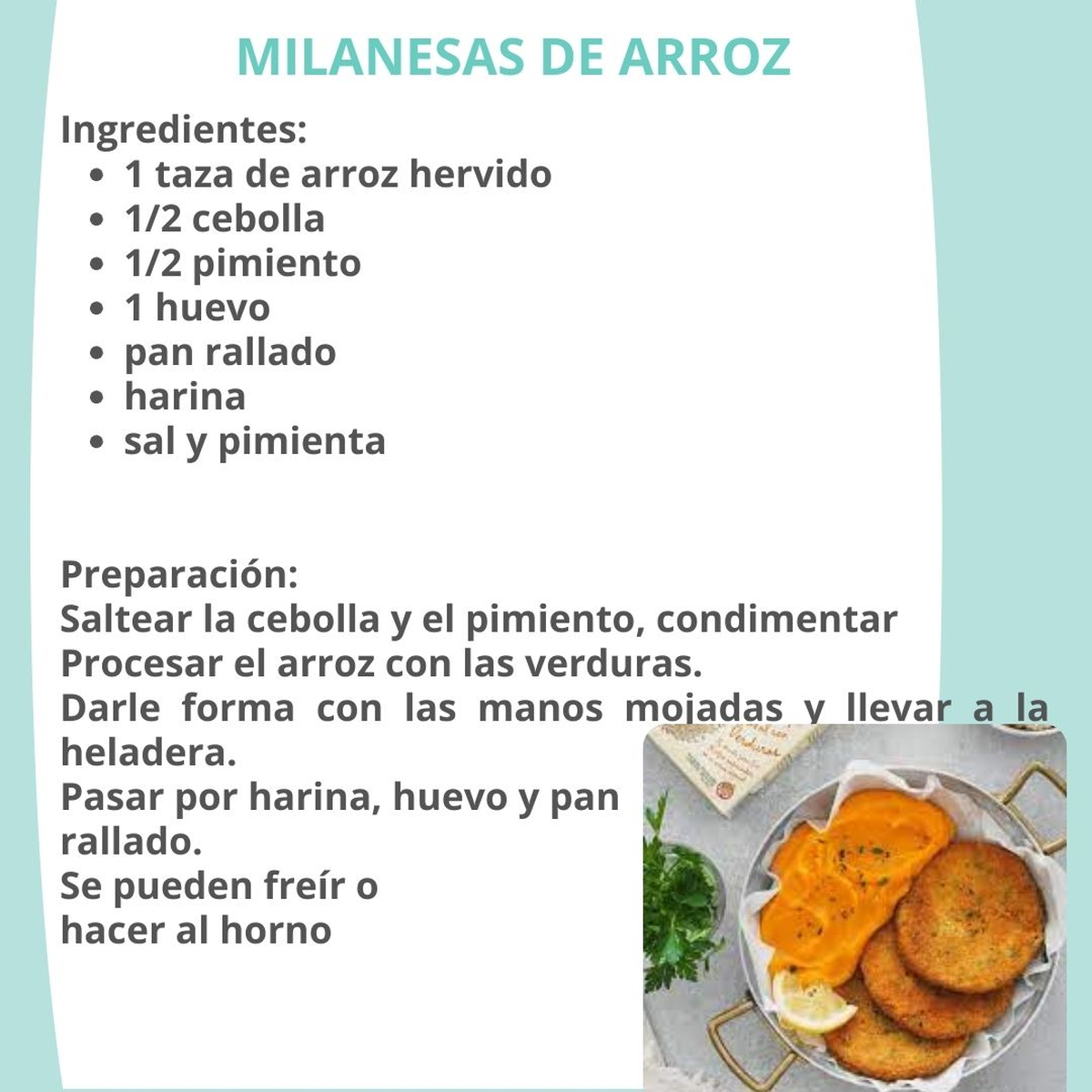 El paso a paso para hacer milanesas de arroz en casa. El paso a paso para hacer milanesas de arroz en casa.