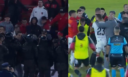 Batalla campal en el final de Riestra y Newells por el partido de Copa Argentina.