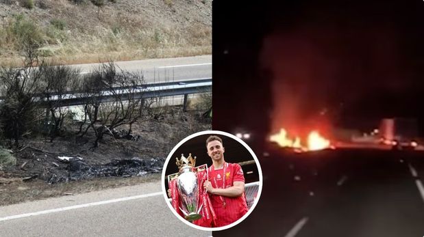 Video: Grabaron el auto de Diogo Jota incendiándose en la carretera minutos después del accidente
