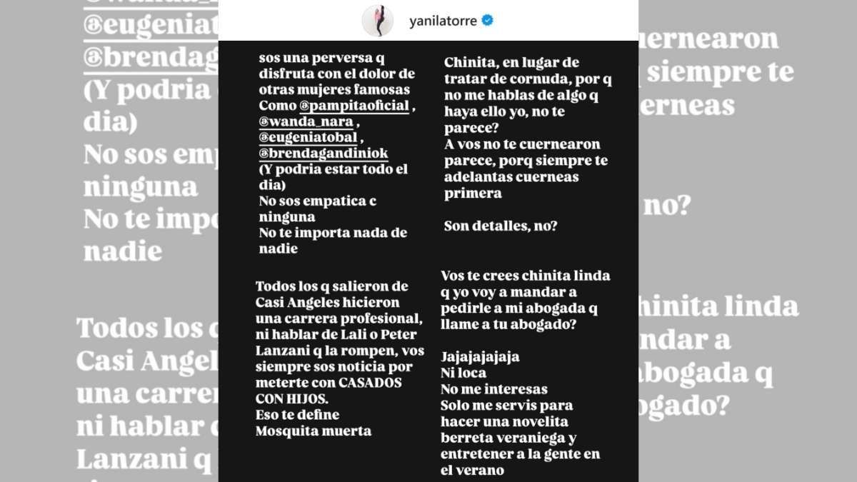 Yanina Latorre destruyó y mandó al frente a la China Suárez a través de Instagram. Yanina Latorre destruyó y mandó al frente a la China Suárez a través de Instagram.